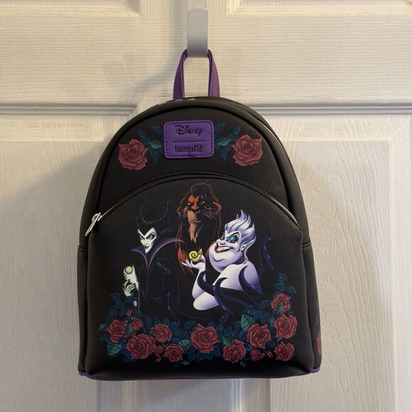 Disney Loungefly Villains Mini Backpack Maleficent Ursula Scar Roses Black NWT main image 12